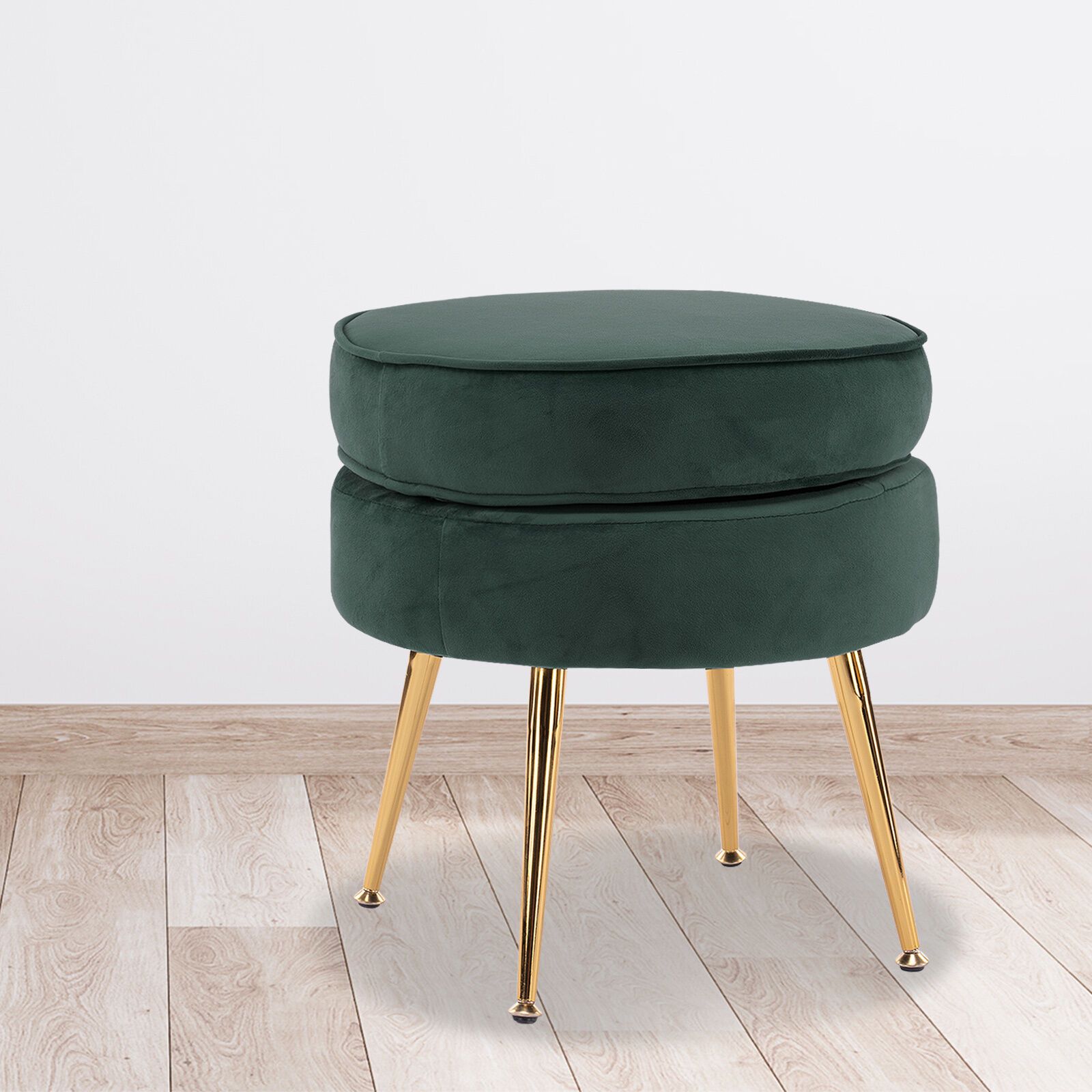 La Bella Round Ottoman Foot Stool Velvet Fabric Metal Leg La Bella Round Ottoman Foot Stool Velvet Fabric Metal Leg