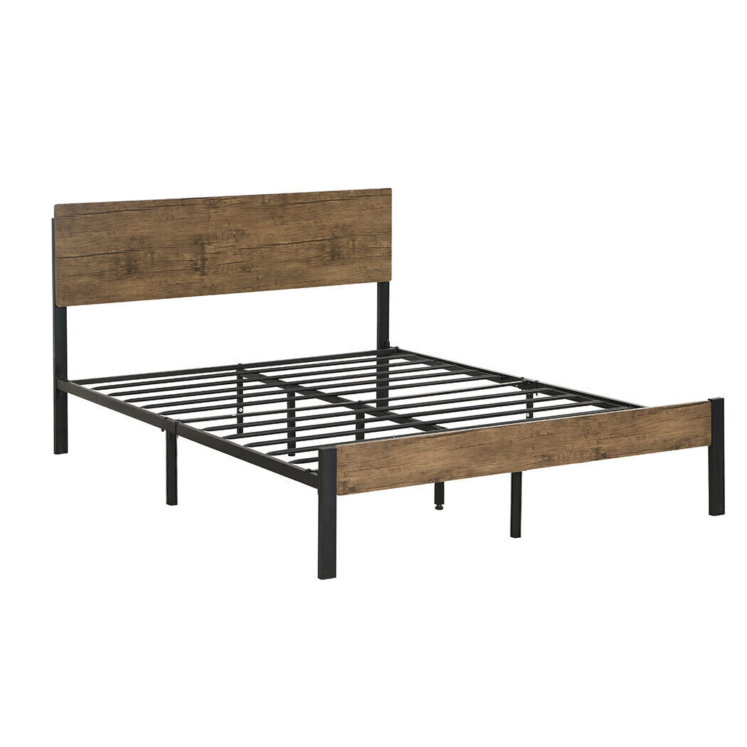 Adrian Metal Bed Frame Mattress Base Platform Wooden Headboard Brown Adrian Metal Bed Frame Mattress Base Platform Wooden Headboard Brown