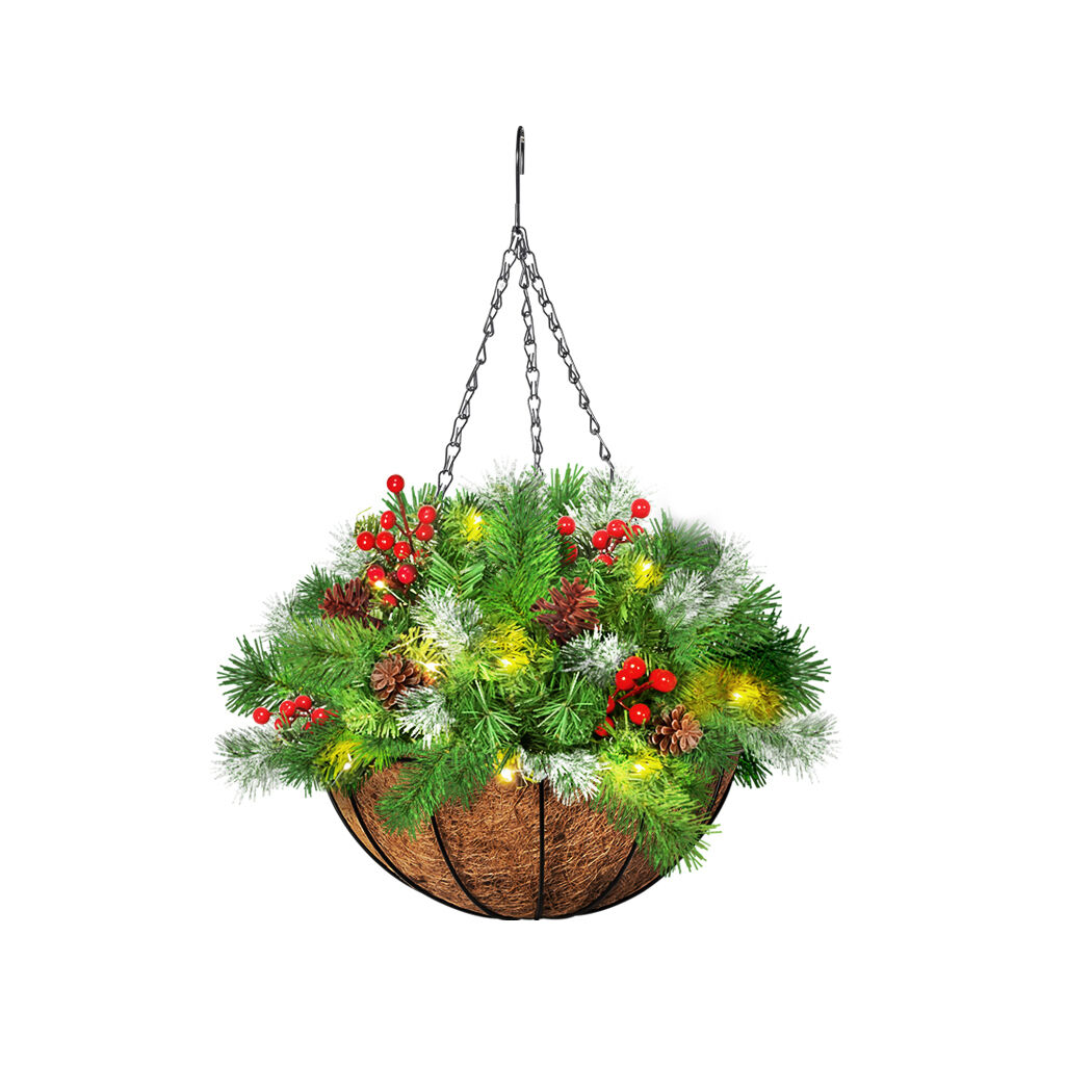 Christmas Hanging Basket Ornaments LED Lights Home Garden Porch Decor Christmas Hanging Basket Ornaments LED Lights Home Garden Porch Decor