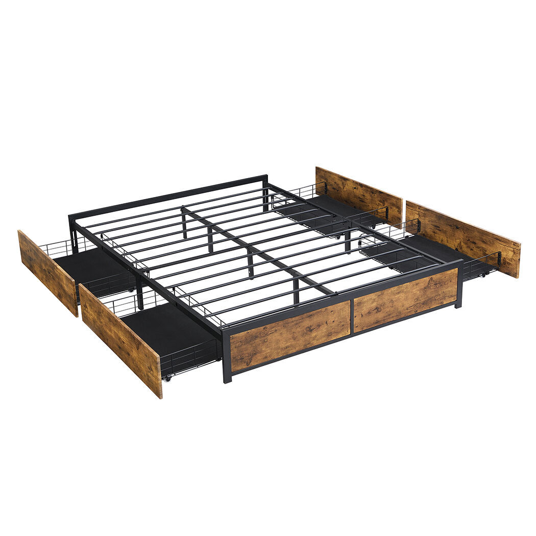Metal Bed Frame Mattress Base Platform Wooden 4 Drawers Metal Bed Frame Mattress Base Platform Wooden 4 Drawers