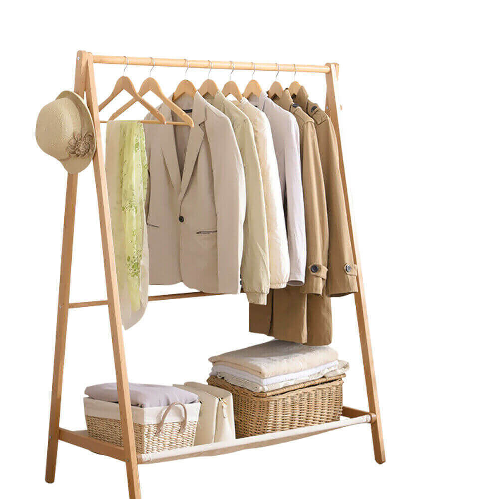 Clothes Rack Wooden Wardrobe White - Model-ECF090 Clothes Rack Wooden Wardrobe White - Model-ECF090