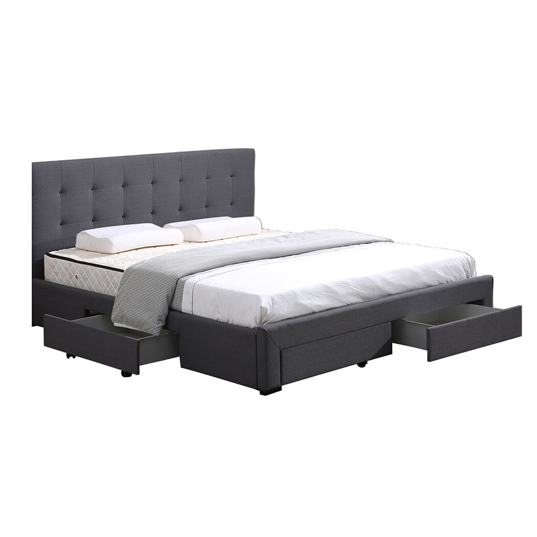 Shaugh Bed Frame Base With Storage Drawer Mattress Wooden Fabric Shaugh Bed Frame Base With Storage Drawer Mattress Wooden Fabric