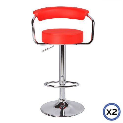 2X Bar Stools Faux Leather High Back Adjustable Crome Base Gas Lift Swivel Chairs 2X Bar Stools Faux Leather High Back Adjustable Crome Base Gas Lift Swivel Chairs