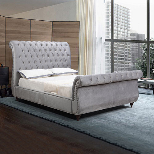 Rosslyn Bedframe Velvet Upholstery Grey Colour Tufted Headboard And Footboard Deep Quilting Rosslyn Bedframe Velvet Upholstery Grey Colour Tufted Headboard And Footboard Deep Quilting