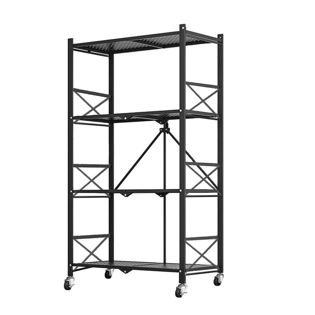 4 Tier Steel White Foldable Display Stand Multi-Functional Shelves Portable Storage Organizer with Wheels 4 Tier Steel White Foldable Display Stand Multi-Functional Shelves Portable Storage Organizer with Wheels