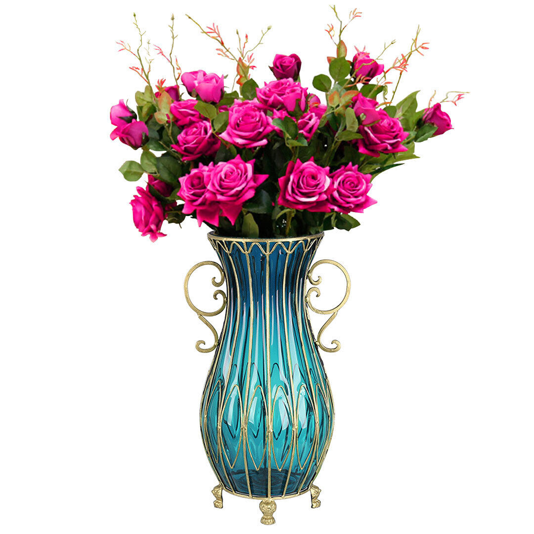 51cm Glass Tall Floor Vase with 12pcs Artificial Fake Flower Set 51cm Glass Tall Floor Vase with 12pcs Artificial Fake Flower Set