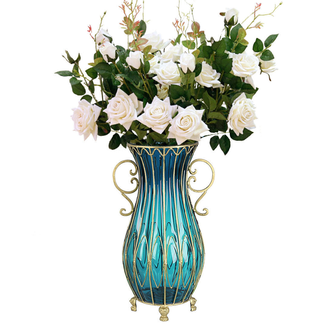 51cm Glass Tall Floor Vase with 12pcs White Artificial Fake Flower Set 51cm Glass Tall Floor Vase with 12pcs White Artificial Fake Flower Set