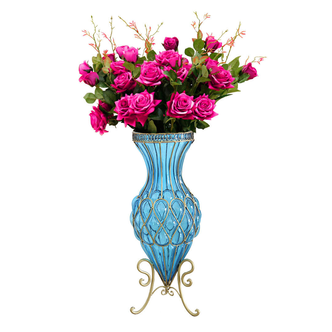 67cm Glass Tall Floor Vase and 12pcs Dark Pink Artificial Fake Flower Set 67cm Glass Tall Floor Vase and 12pcs Dark Pink Artificial Fake Flower Set
