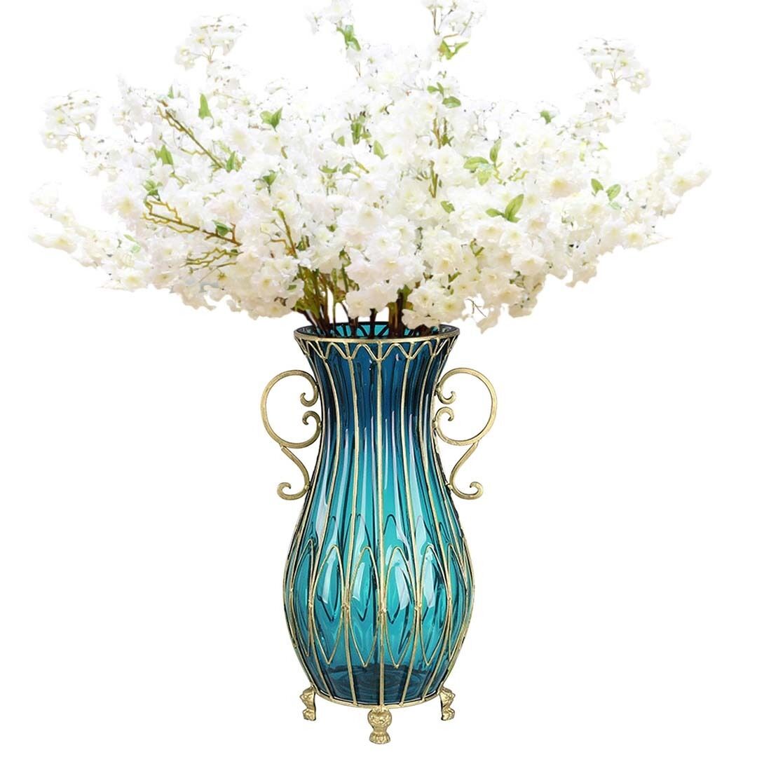 51cm Glass Tall Floor Vase and 10pcs White Artificial Fake Flower Set 51cm Glass Tall Floor Vase and 10pcs White Artificial Fake Flower Set