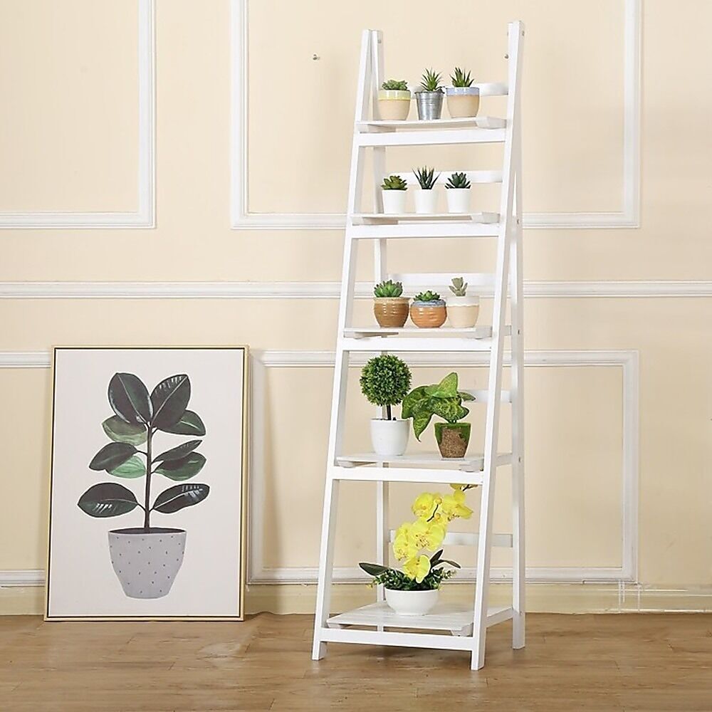5 Tier Wooden Ladder Shelf Stand Storage Book Shelves Shelving Display Rack 5 Tier Wooden Ladder Shelf Stand Storage Book Shelves Shelving Display Rack