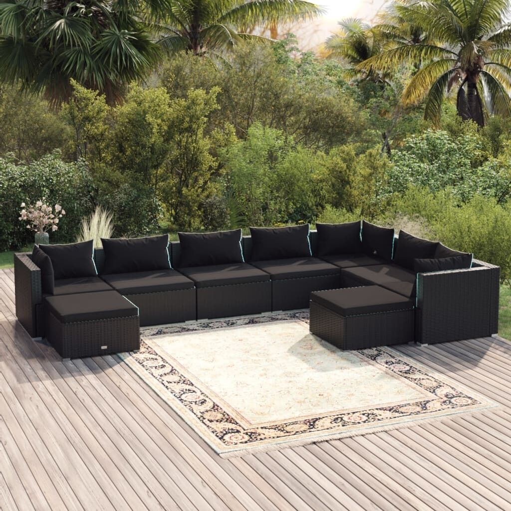 Garden Lounge Set with Cushions Poly Rattan Black Garden Lounge Set with Cushions Poly Rattan Black