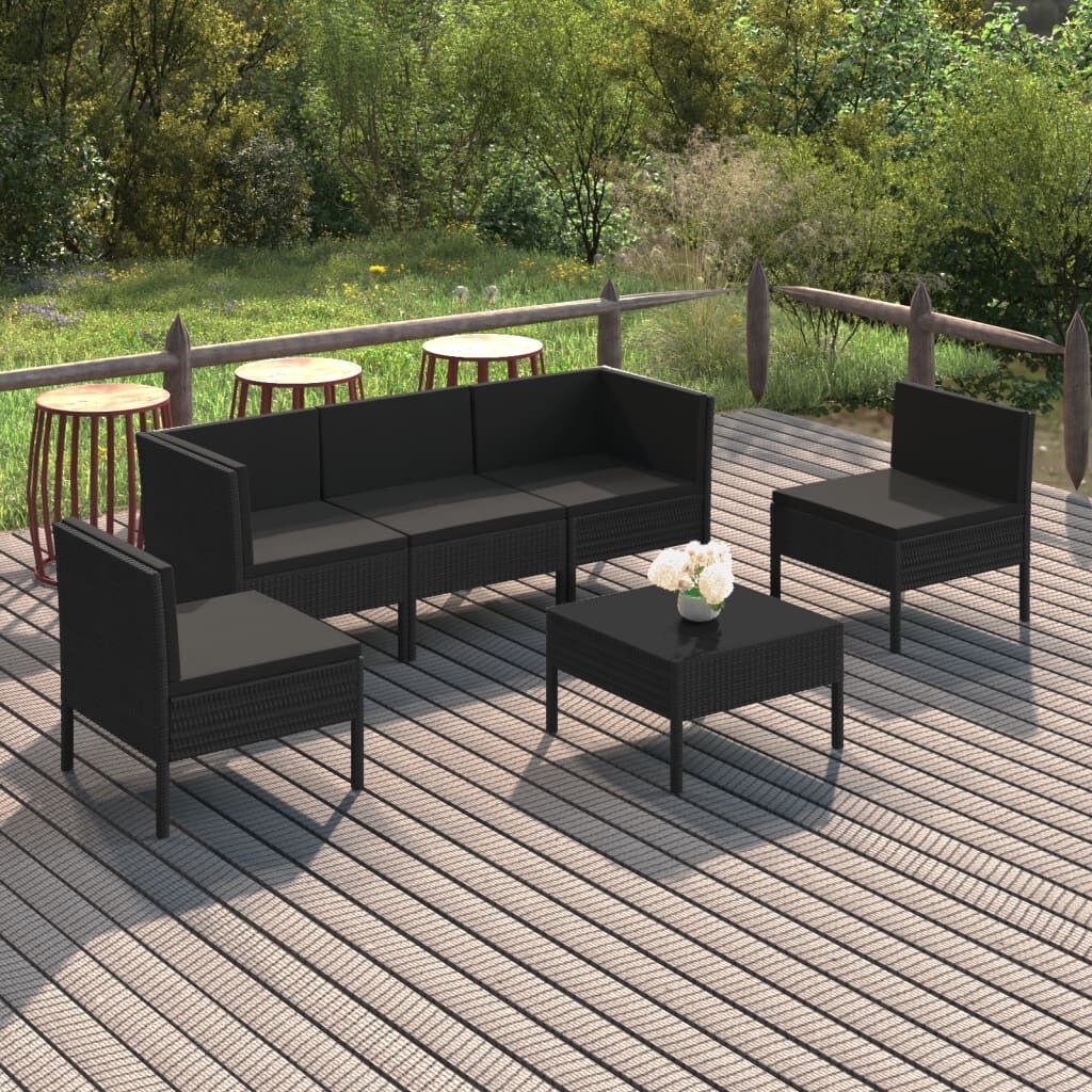 Garden Lounge Set with Cushions Poly Rattan Black Garden Lounge Set with Cushions Poly Rattan Black