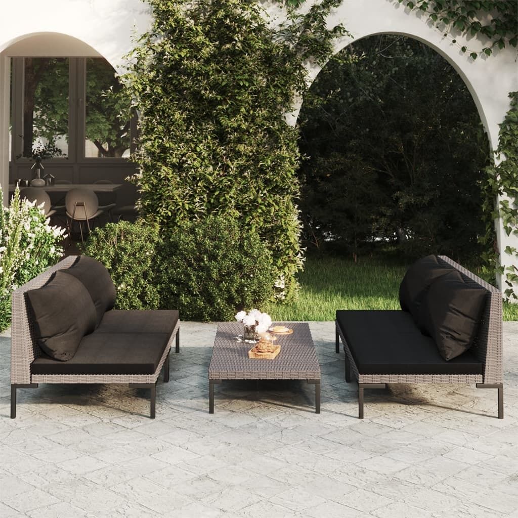 Garden Lounge Set with Cushions Poly Rattan Dark Grey Garden Lounge Set with Cushions Poly Rattan Dark Grey