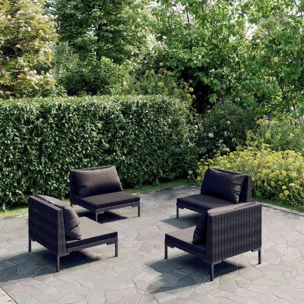 Garden Lounge Set with Cushions Poly Rattan Dark Grey Garden Lounge Set with Cushions Poly Rattan Dark Grey