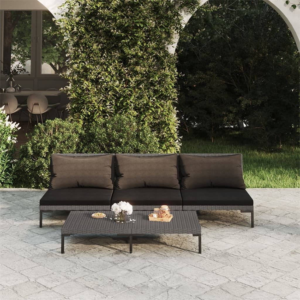 Garden Lounge Set with Cushions Poly Rattan Dark Grey Garden Lounge Set with Cushions Poly Rattan Dark Grey