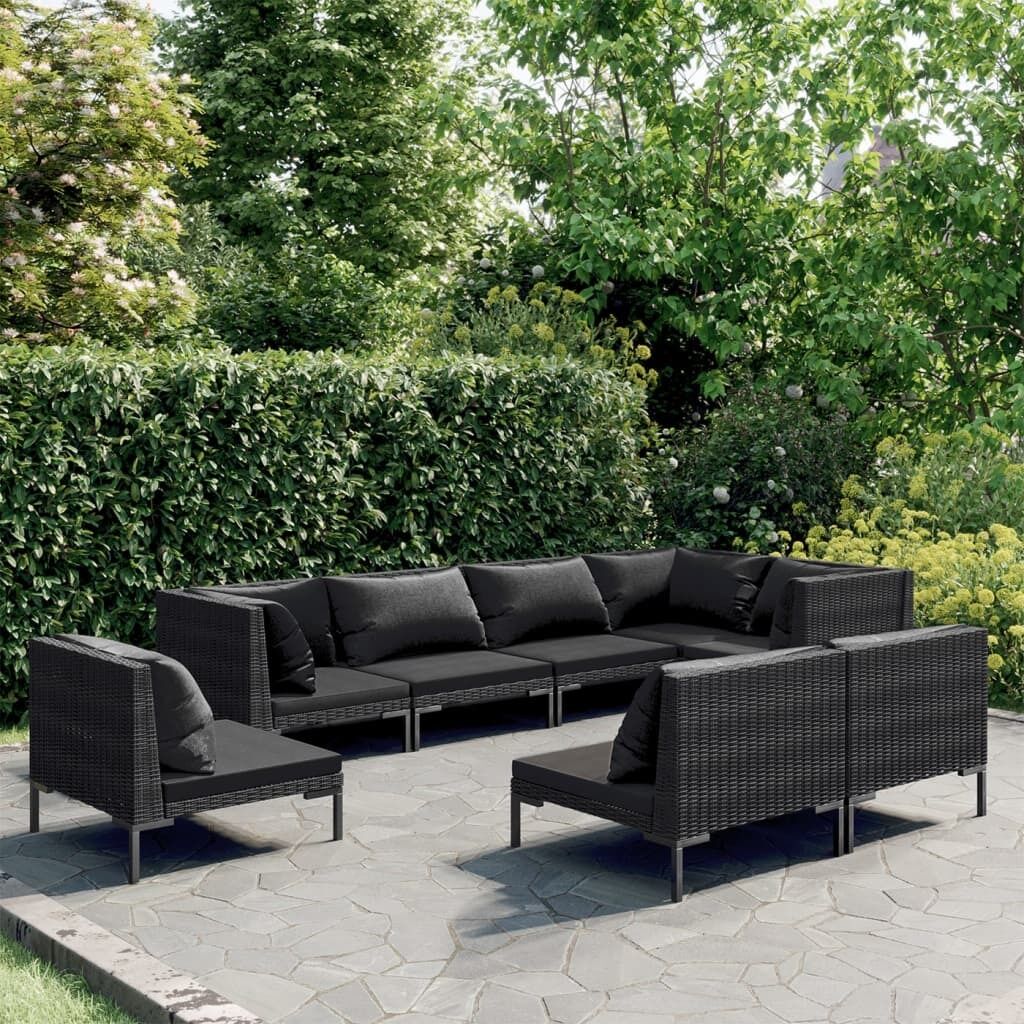 Garden Lounge Set with Cushions Poly Rattan Dark Grey Garden Lounge Set with Cushions Poly Rattan Dark Grey