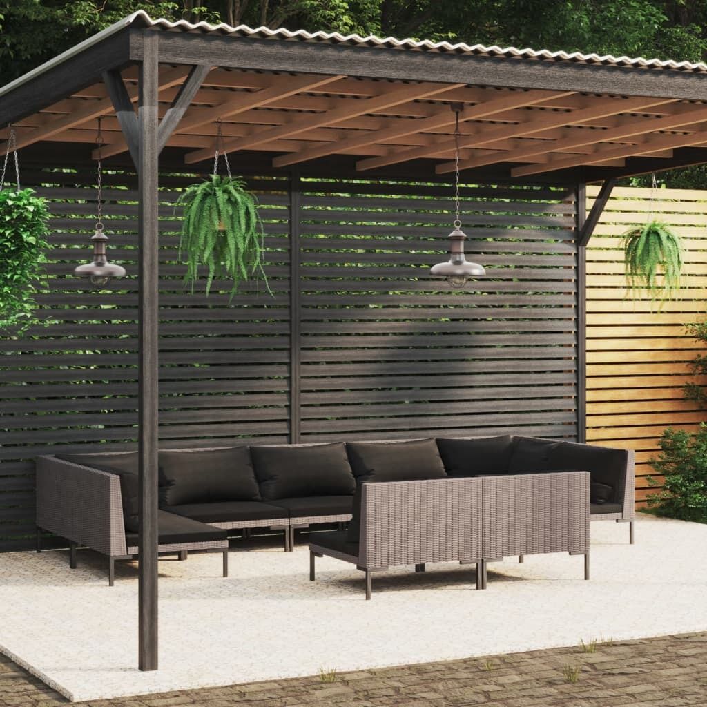 Garden Lounge Set with Cushions Poly Rattan Dark Grey Garden Lounge Set with Cushions Poly Rattan Dark Grey