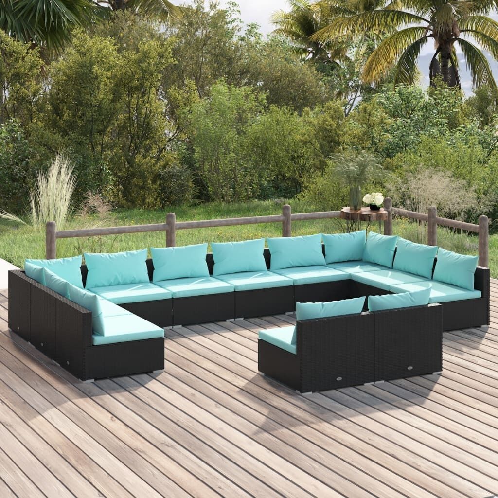 Garden Lounge Set with Cushions Black Poly Rattan Garden Lounge Set with Cushions Black Poly Rattan