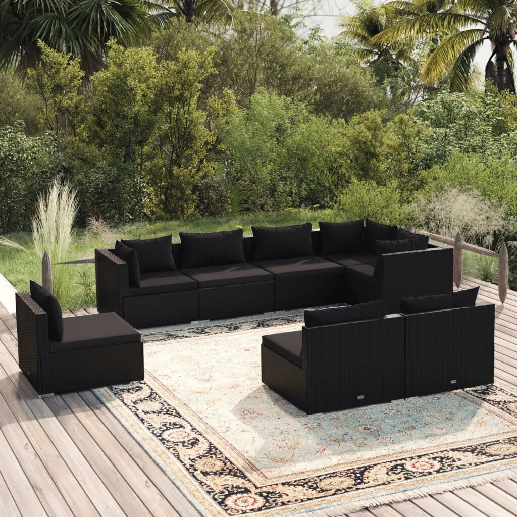 Garden Lounge Set with Cushions Poly Rattan Black Garden Lounge Set with Cushions Poly Rattan Black