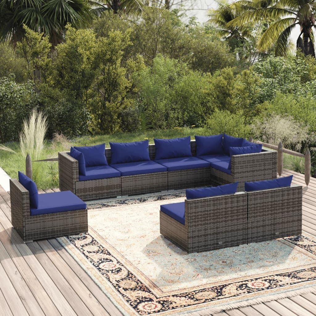 Garden Lounge Set with Cushions Poly Rattan Grey Garden Lounge Set with Cushions Poly Rattan Grey