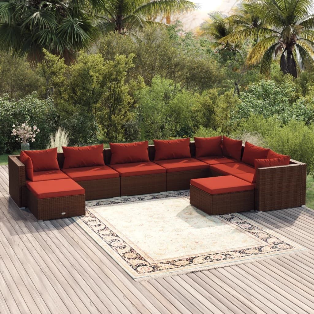 Garden Lounge Set with Cushions Poly Rattan Brown Garden Lounge Set with Cushions Poly Rattan Brown