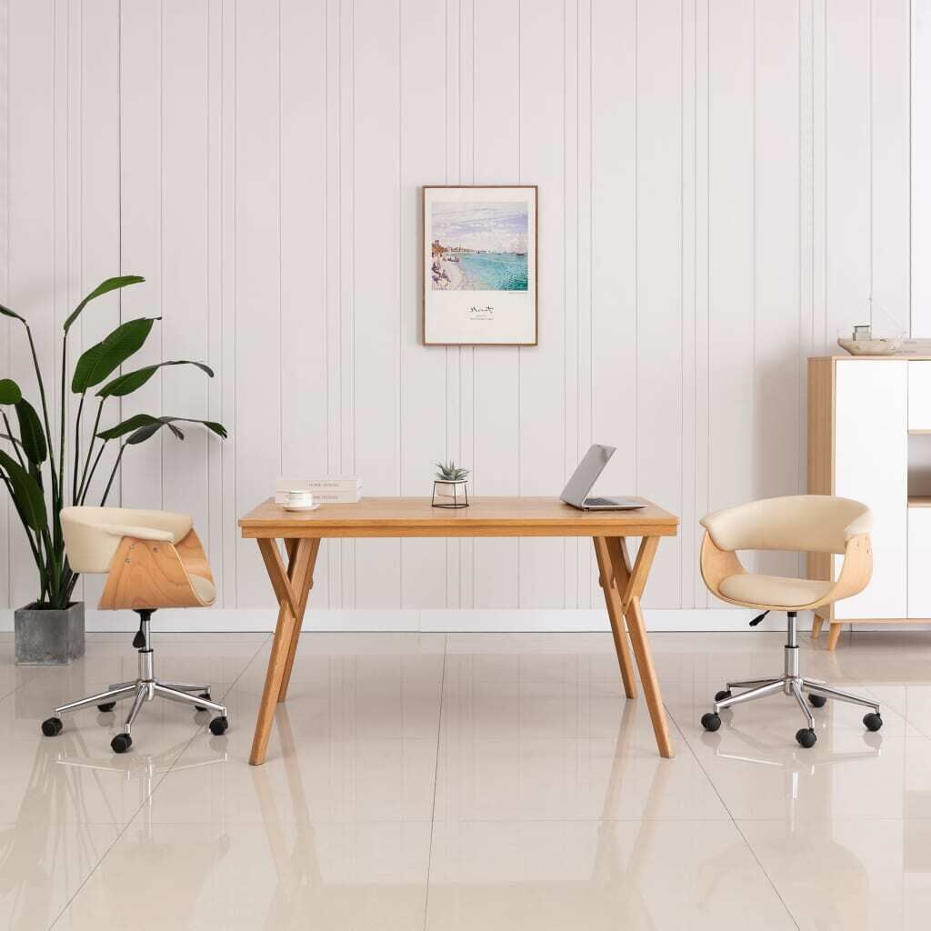 Swivel Dining Chair Cream Bent Wood and Faux Leather Swivel Dining Chair Cream Bent Wood and Faux Leather