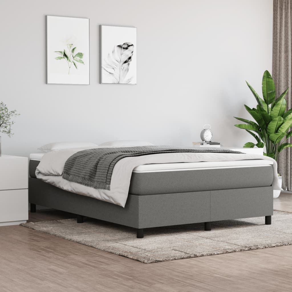 Box Spring Bed with Mattress Dark Grey Fabric Box Spring Bed with Mattress Dark Grey Fabric