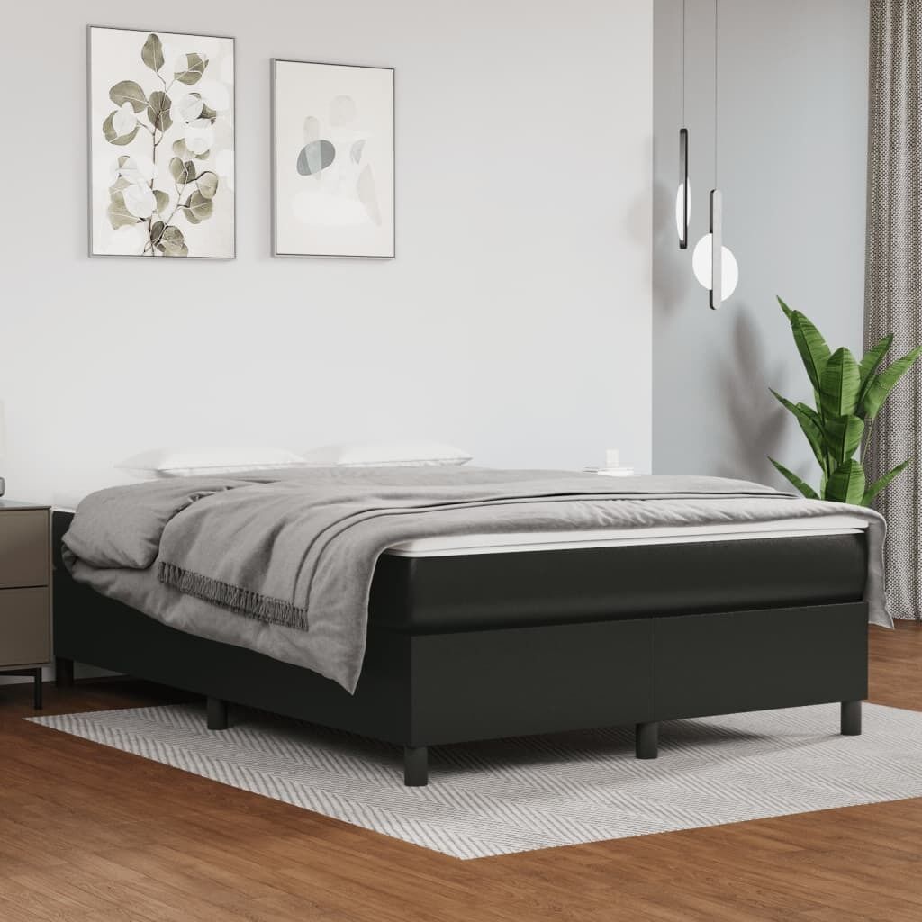 Box Spring Bed with Mattress Black Faux Leather Box Spring Bed with Mattress Black Faux Leather