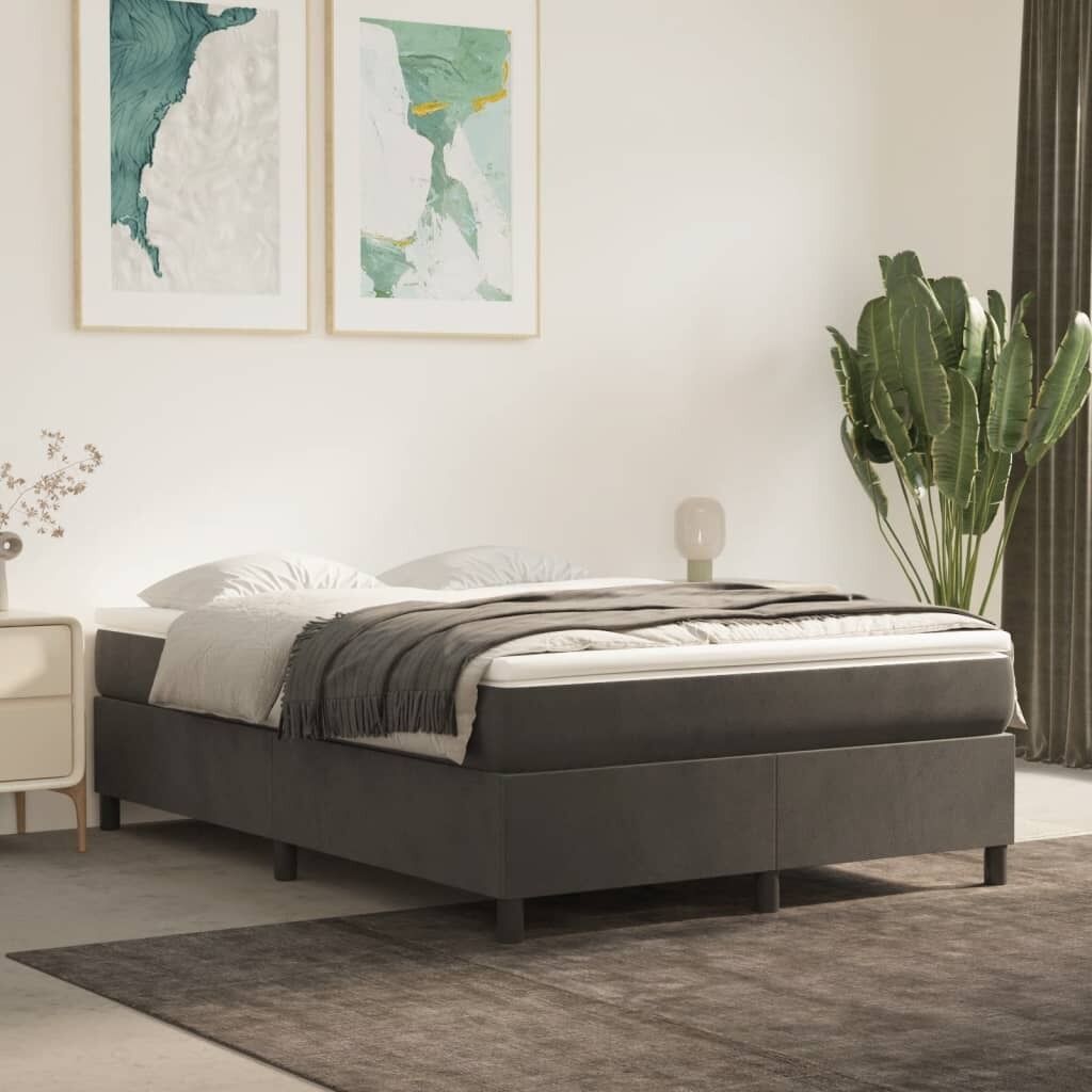 Box Spring Bed with Mattress Dark Grey Velvet Box Spring Bed with Mattress Dark Grey Velvet