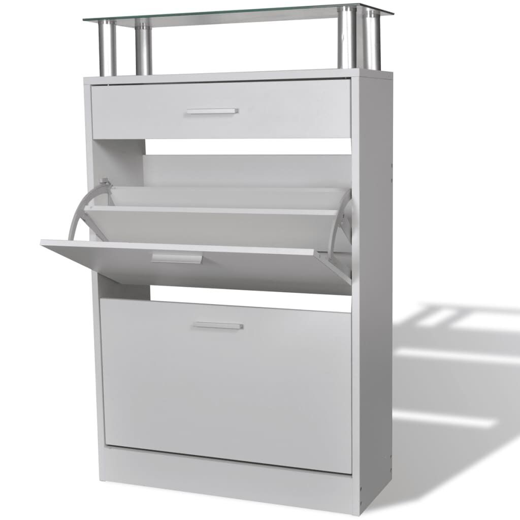 Shoe Cabinet with a Drawer and a Top Glass Shelf Wood Shoe Cabinet with a Drawer and a Top Glass Shelf Wood