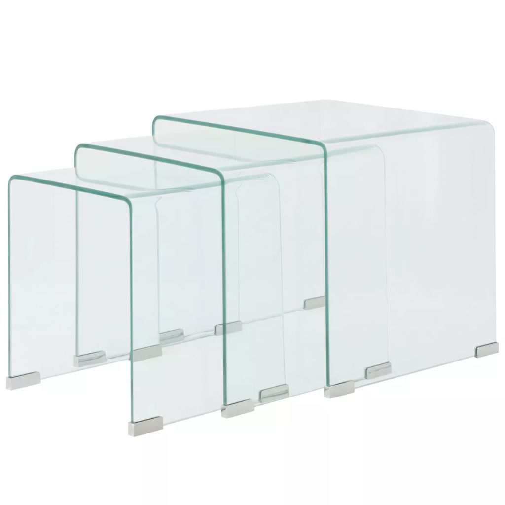 Three Piece Nesting Table Set Tempered Glass Clear Three Piece Nesting Table Set Tempered Glass Clear
