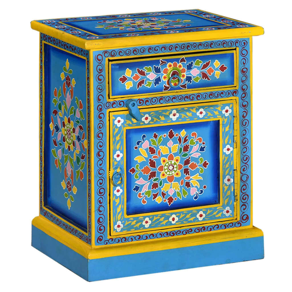 Waltham Bedside Cabinet Solid Mango Wood Turquoise Hand Painted Waltham Bedside Cabinet Solid Mango Wood Turquoise Hand Painted