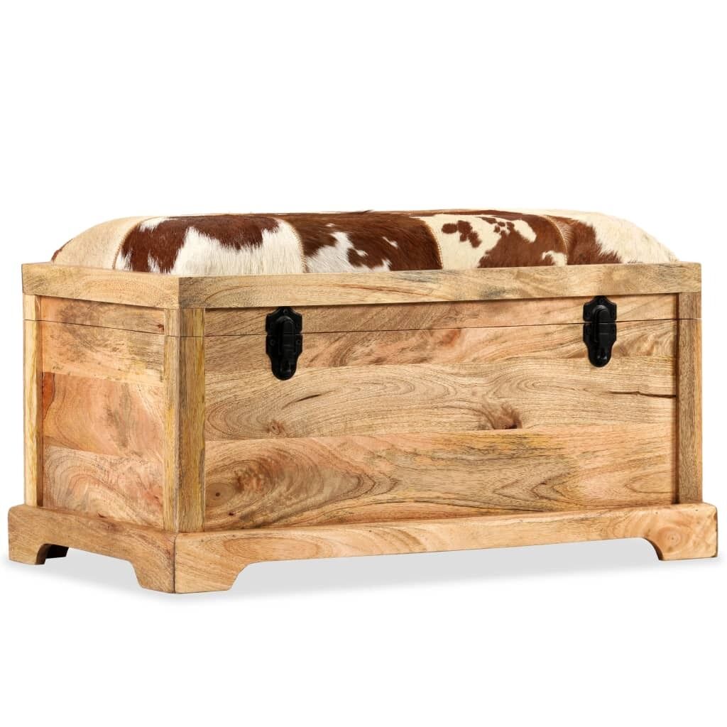 Storage Bench Genuine Leather and Solid Mango Wood 80x44x44 cm Storage Bench Genuine Leather and Solid Mango Wood 80x44x44 cm