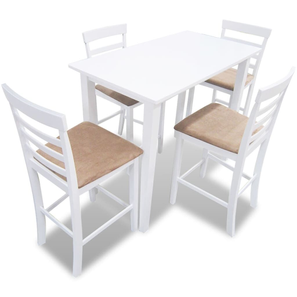 White Wooden Bar Table and 4 Bar Chairs Set White Wooden Bar Table and 4 Bar Chairs Set