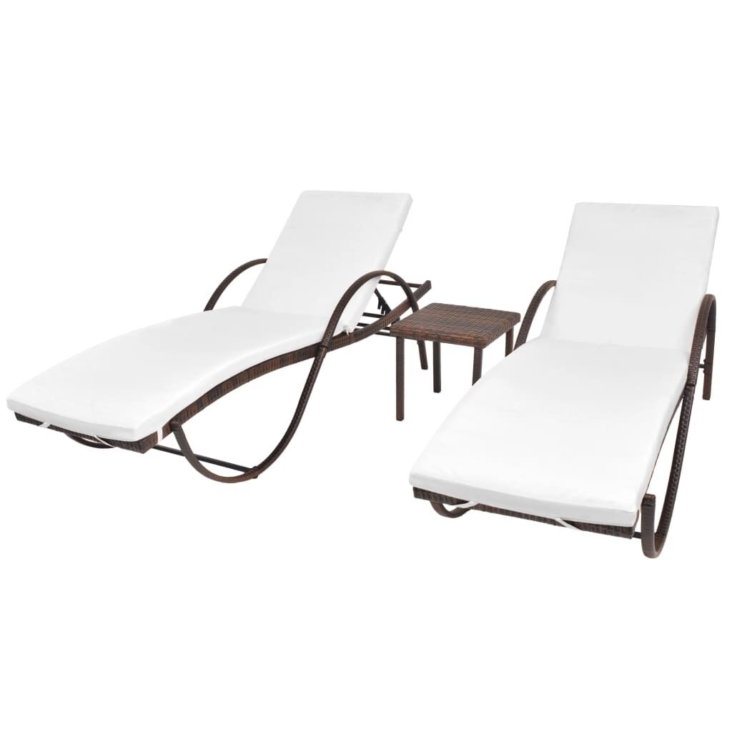 Sun Loungers 2 pcs with Table Poly Rattan Sun Loungers 2 pcs with Table Poly Rattan
