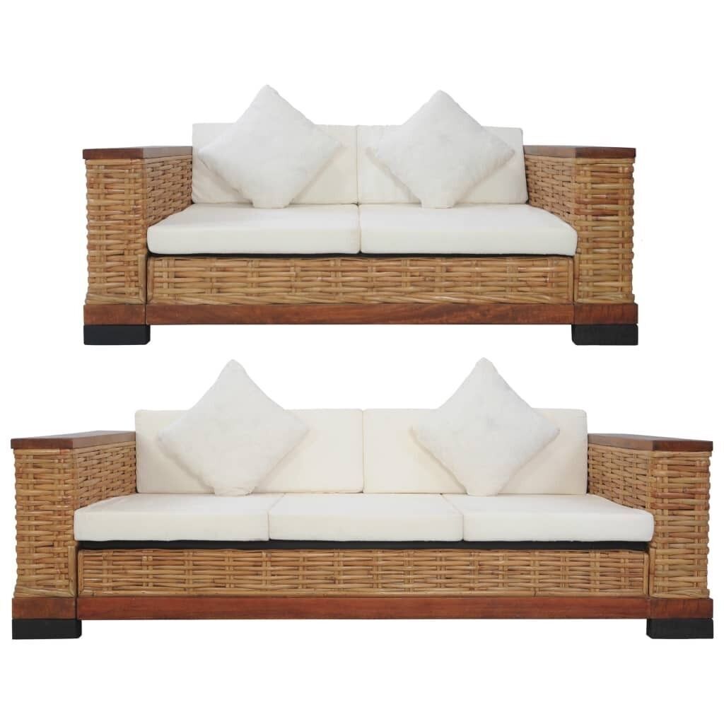 Sofa Set with Cushions Brown Natural Rattan Sofa Set with Cushions Brown Natural Rattan
