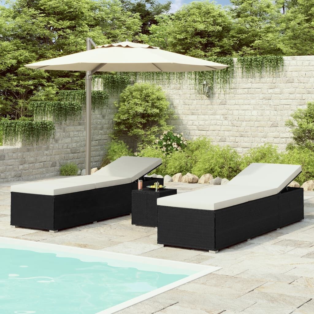3 Piece Garden Sun Loungers with Tea Table Poly Rattan 3 Piece Garden Sun Loungers with Tea Table Poly Rattan