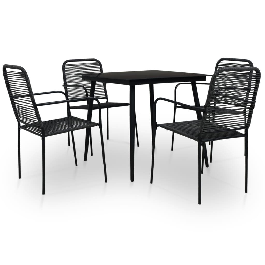 Garden Dining Set Cotton Rope and Steel Black Garden Dining Set Cotton Rope and Steel Black