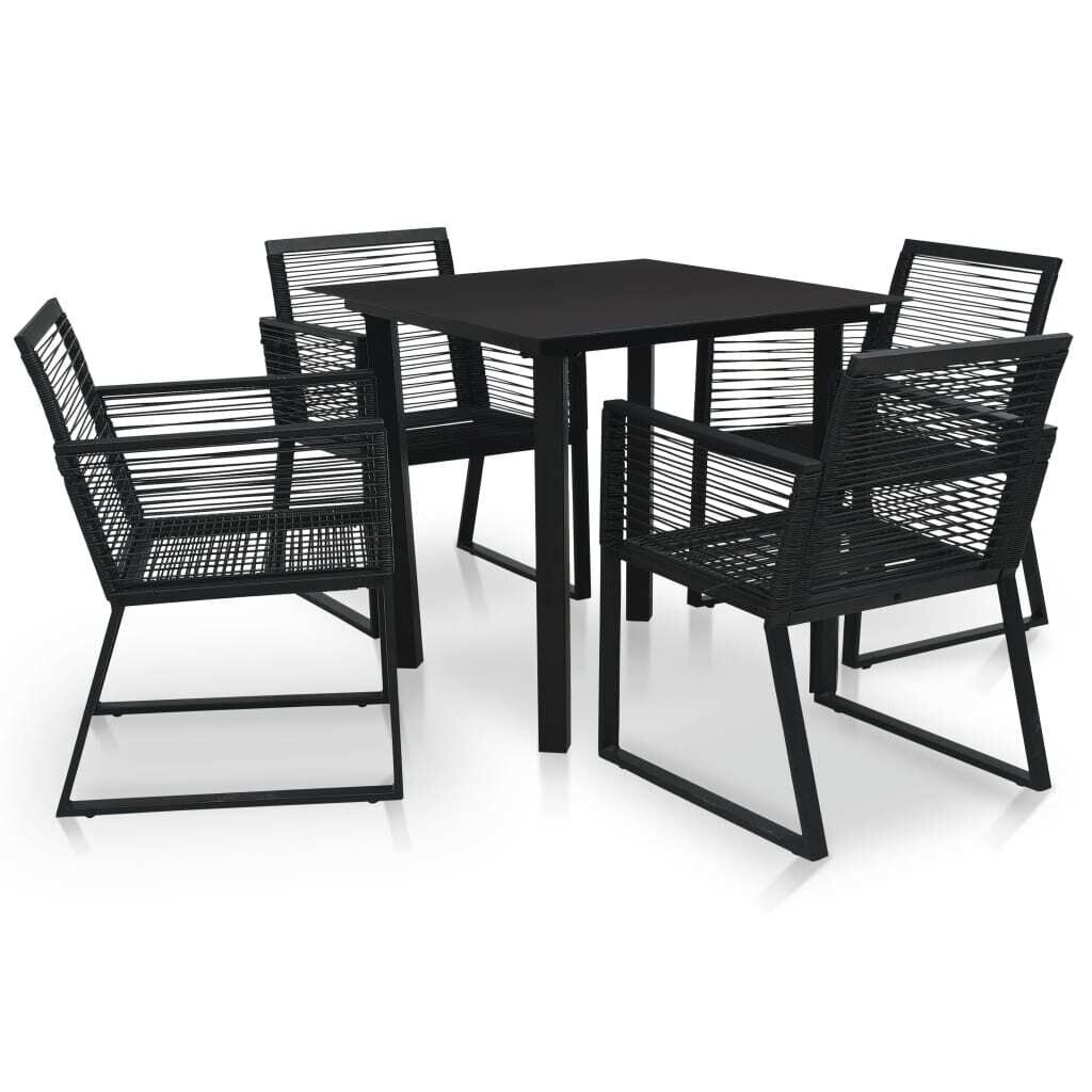 Outdoor Dining Set PVC Rattan Black Outdoor Dining Set PVC Rattan Black