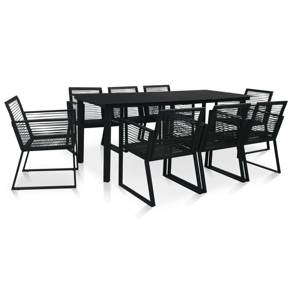 Outdoor Dining Set PVC Rattan Black Outdoor Dining Set PVC Rattan Black
