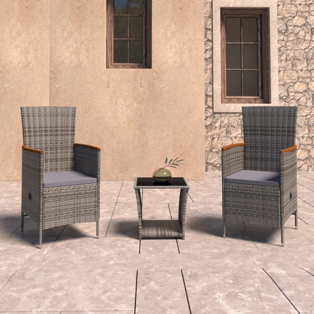 3 Piece Garden Lounge Set with Cushions Poly Rattan Grey 3 Piece Garden Lounge Set with Cushions Poly Rattan Grey