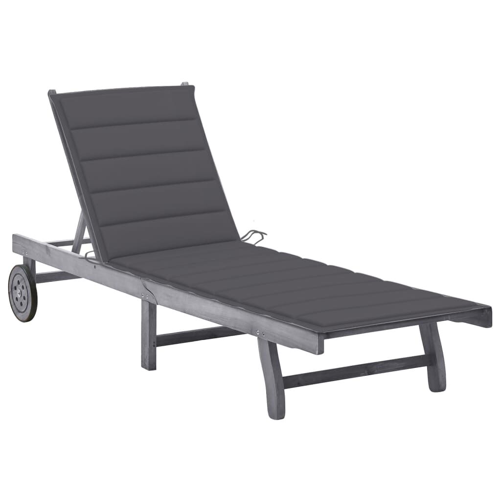 Garden Sun Lounger with Cushion Solid Acacia Wood Garden Sun Lounger with Cushion Solid Acacia Wood