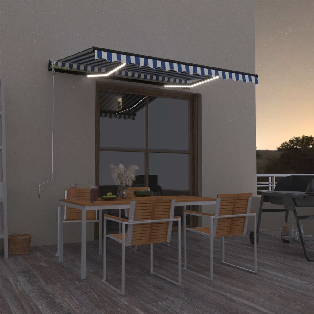 Manual Retractable Awning with LED Blue and White Manual Retractable Awning with LED Blue and White