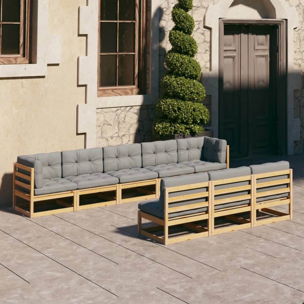 8 Piece Garden Lounge Set with Cushions Solid Pinewood 8 Piece Garden Lounge Set with Cushions Solid Pinewood