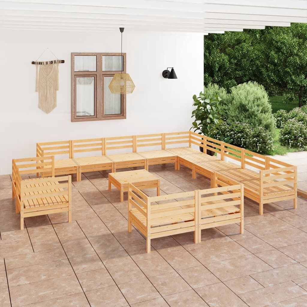14 Piece Garden Lounge Set Solid Pinewood 14 Piece Garden Lounge Set Solid Pinewood