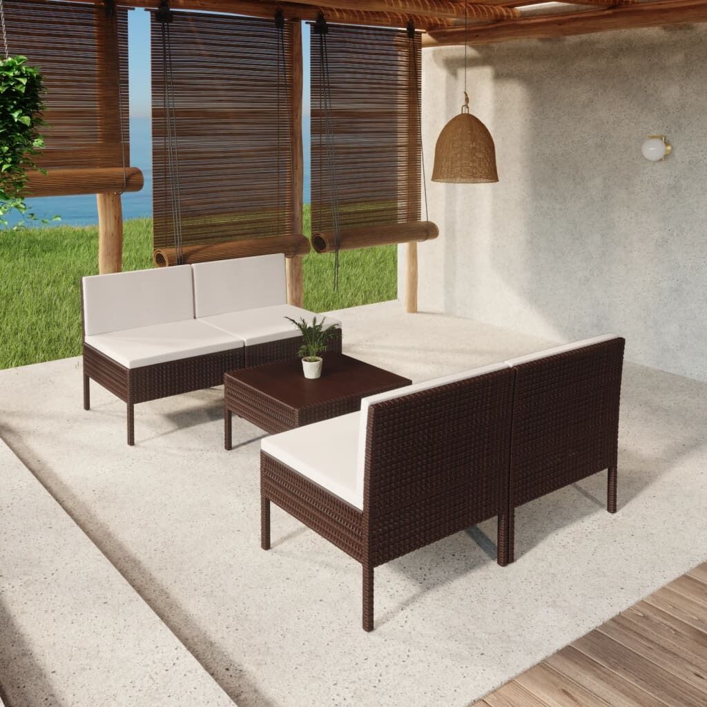 Garden Lounge Set with Cushions Poly Rattan Brown Garden Lounge Set with Cushions Poly Rattan Brown