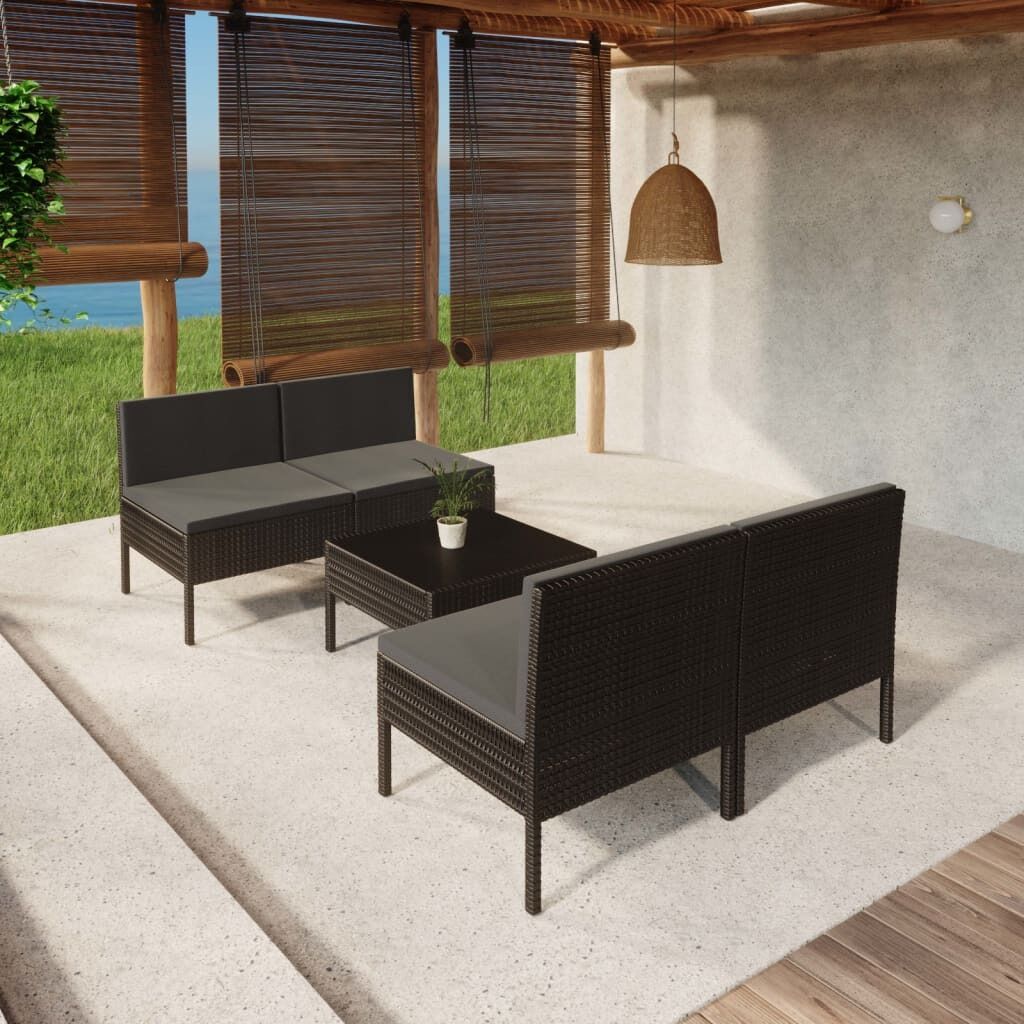 Garden Lounge Set with Cushions Poly Rattan Black Garden Lounge Set with Cushions Poly Rattan Black