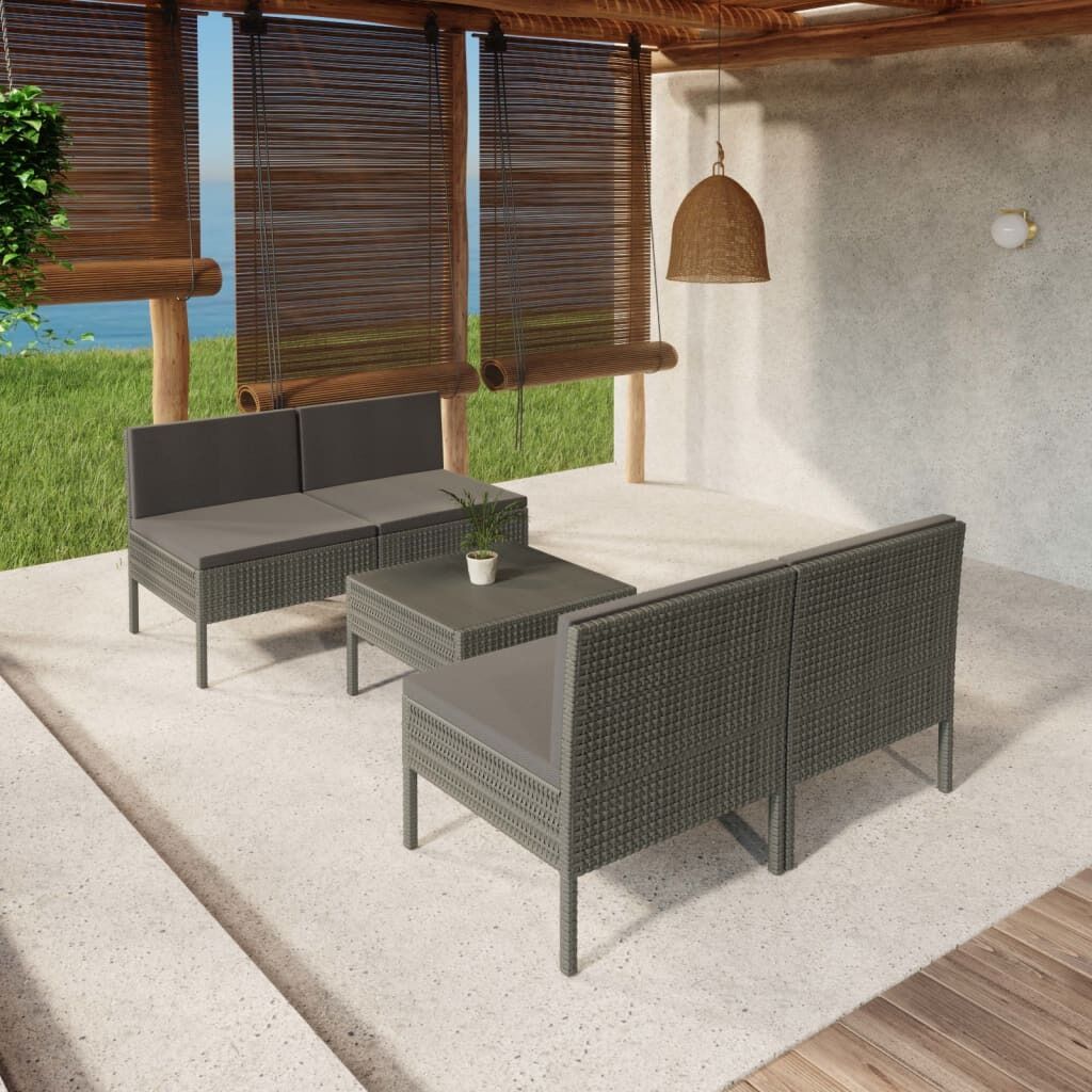 Garden Lounge Set with Cushions Poly Rattan Grey Garden Lounge Set with Cushions Poly Rattan Grey