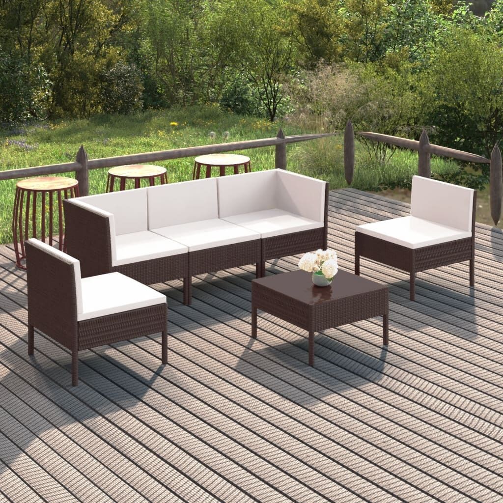 Garden Lounge Set with Cushions Poly Rattan Brown Garden Lounge Set with Cushions Poly Rattan Brown