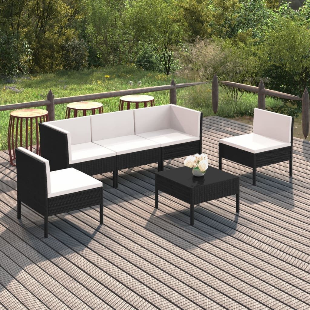 Garden Lounge Set with Cushions Poly Rattan Black Garden Lounge Set with Cushions Poly Rattan Black